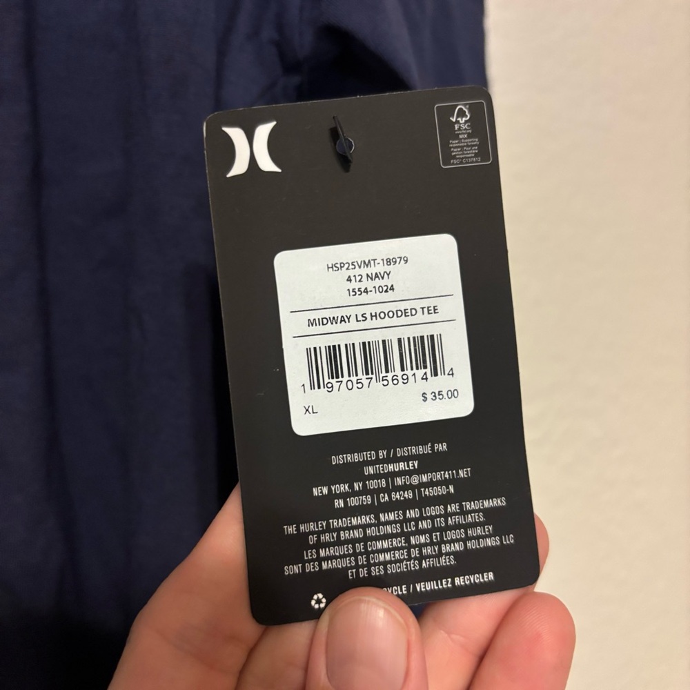 XL New with Tags Hurley Navy Hoodie with White Circular Logo - Picture 4 of 5